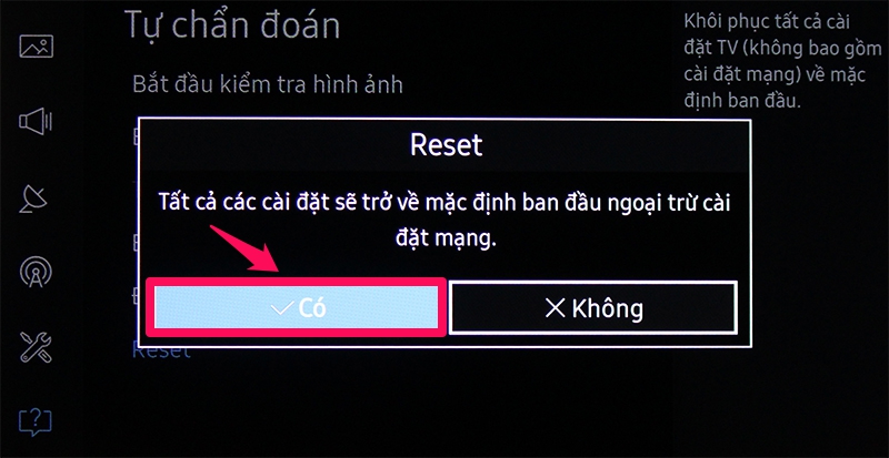 Reset tivi về cài đặt gốc.