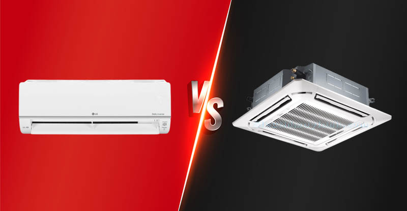 So sánh điều hoà áp trần với điều hoà treo tường.